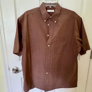 Men's Turnbury Short Sleeve Button Front Size Large - Solid Pattern Brown - Picture 1 of 7
