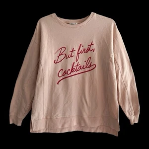 Wildfox Pink But First Cocktails Sweatshirt Size M Relaxed Fit Quirky Whimsical - Picture 1 of 10