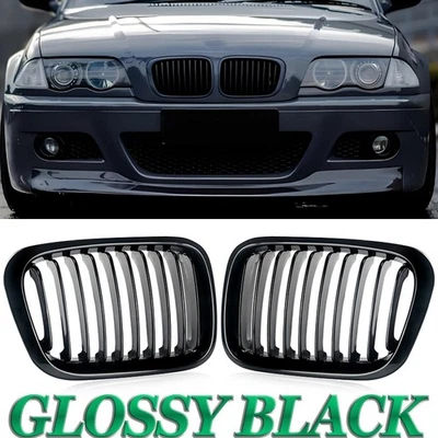 Fits BMW E46 1998-2001 4D 325i 328i 330i Front Kidney Grille Grill Glossy Black Foto 1 de 4