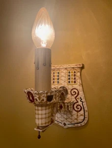 Vintage Lighting pair 1920s sconces. Pull chains! Plaid polychrome! - Picture 1 of 4