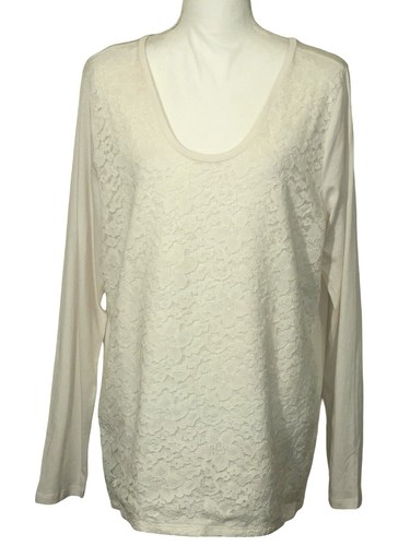 OFF WHITE Top da donna LOFT bianco sporco pizzo trasparente anteriore manica lunga taglia XL nuovo con etichette