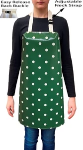 Handmade Forest Green Polka Dots Spots Waterproof PVC Coated Wipe Clean Aprons - Picture 1 of 2