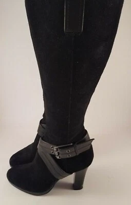Botas de cuero de moda Chaps negras hasta la rodilla con cremallera para mujer, Candace 6 B M Foto 1 de 4