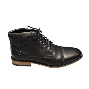 Steve Madden Jotter Combat Ankle Boots Mens 8.5 Black Leather Side Zip EUC - Picture 1 of 14