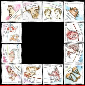 BRAZIL 2019 2020 ZODIAC SIGNS, ASTROLOGY, CONSTELLATION, 12V, SET COMPLETE MNH - Picture 1 of 9