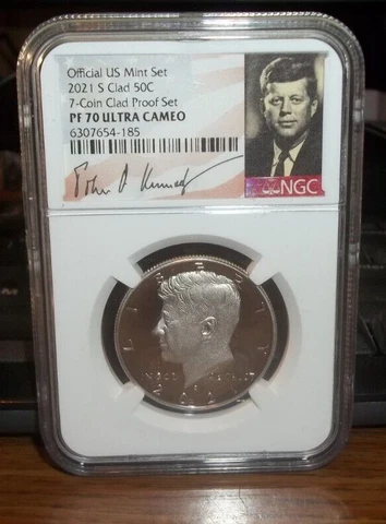 2021 S Proof Clad Kennedy Half Dollar NGC PF70 UCAM Autograph Portrait Label Cover