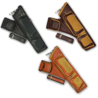 4 TUBES LEATHER RECURVE/COMPOUND/LONGBOW ARROW BAG SIDE/HIP/WAIST BELT QUIVER - Image 1 of 2