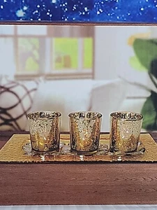 New 3 piece Gold Glass Candle Holder set For Tealights - Picture 1 of 7