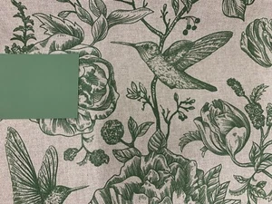 Calke Birds Toile Fabric Green Linen Cotton Curtain Blind Upholstery Material - Picture 1 of 8