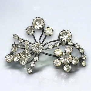 Atomic Rhinestone Spray Brooch Signed Austria Silver Tone Vintage Mid Century - Picture 1 of 8