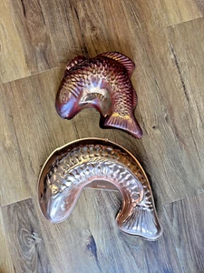 Lot 2  Vintage Large Copper Salmon Fish Jello Mold Bundt Pan Hanging Mold - Picture 1 of 5