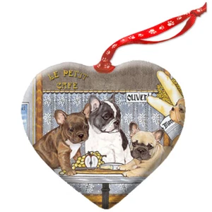 French Bull Dog Porcelain Pet Gift Heart Ornament Double-Sided - Picture 1 of 2