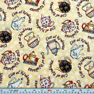 VTG 2000 Mary Engelbreit Cranston Cup of Kindness Yellow Cotton Remnant 17 x 43 - Picture 1 of 2