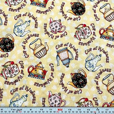 VTG 2000 Mary Engelbreit Cranston Cup of Kindness Yellow Cotton Remnant 17 x 43 - Image 1 of 2