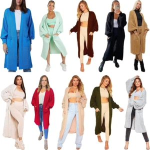 Ladies Balloon Sleeve Long Cardigan Womens Chunky Knitted Oversized Cardigan UK - Picture 1 of 66