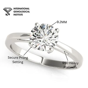 950 Platinum IGI 3.00 Ct E/VVS Lab Grown Round Solitaire Diamond Engagement Ring - Picture 1 of 13