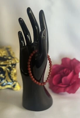 Natural  Carnelian Agate Unpolished Bracelet Red 6mm - Image 1 of 4