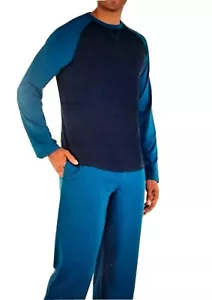 IZOD Herren LS Jersey Raglan Strick Top & Hose Pyjama Set Marineblau Neu mit Etikett Schlaf Large - Bild 1 von 6