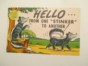 Alpena Michigan Postcard Woodys Resort Souvenir From one stinker to another MI - Picture 1 of 2