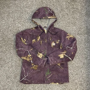 Carhartt Women’s Sierra Jacket Camo Realtree Purple Fleece Lined Hood Zip Work M - Picture 1 of 12