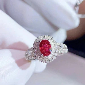 4.25Ct Oval Cut Natural Red Ruby & Diamond Engagement Ring 14K White Gold Size 6 - Picture 1 of 10