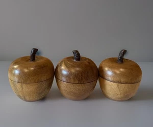 Vintage Carved Wood Apple Shaped Trinket Jewelry Box Home Decor 3” - Picture 1 of 4