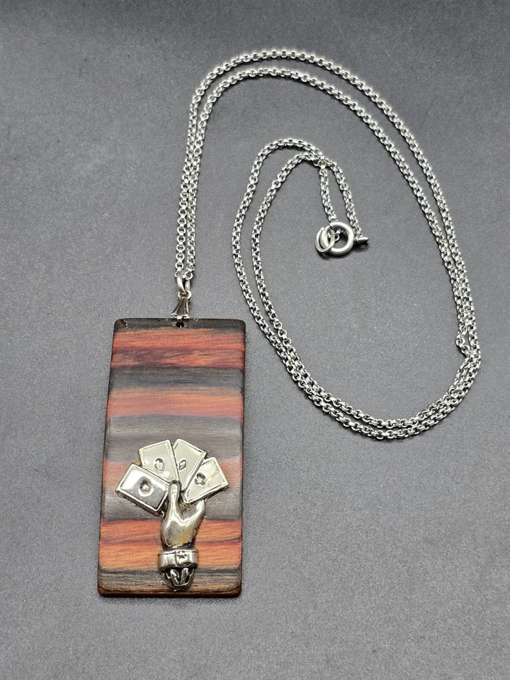Collar de Mago Mano de Ganador Colgante "Ases de Cartas" y Cadena de Plata 835 Foto 1 de 4