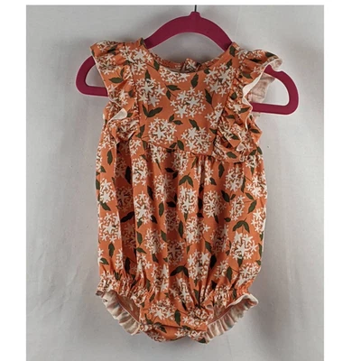 Baby Girls' Floral Knit Romper Ruffle Summer Cat & Jack 3-6M Ivory Green Orange - Image 1 of 4