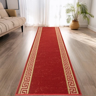 Заказной размер низкий профиль петля ворс Meander греческий красный Desing бегун ковер ковер - Изображение 1 из 4