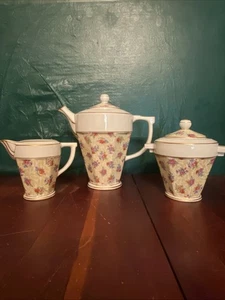 Vtg French Limoges Porcelain Tea Set Teapot Creamer Sugar Bowl Flowers Decor Lot - Picture 1 of 24