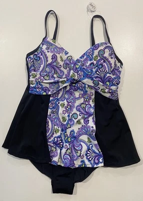 Traje de baño Fit 4 U de una pieza con falda negro púrpura azul verde cachemira talla 12 nuevo con etiquetas Foto 1 de 4
