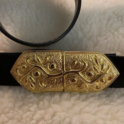 Vintage Dotty Smith Gold Tone Belt Buckle Tree Vine Black Belt Women’s - Image 1 of 3