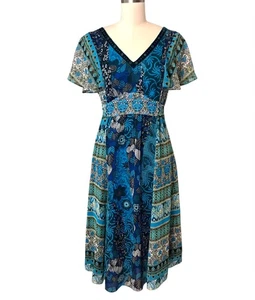 VTG 90’s Y2K NY Collection Midi Dress Beaded Velvet Trim Fairycore Whimsi Sz S - Picture 1 of 8