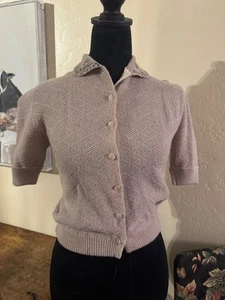 Cárdigan Suéter Vintage Años 50 Tejido Púrpura Recortado Mantón Pinup S/M - Imagen 1 de 9