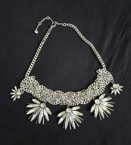 Vintage Henri Bendel Kristall & silberfarben Halsband Halskette hochgeschlossen 16"-19" lang - Bild 1 von 22