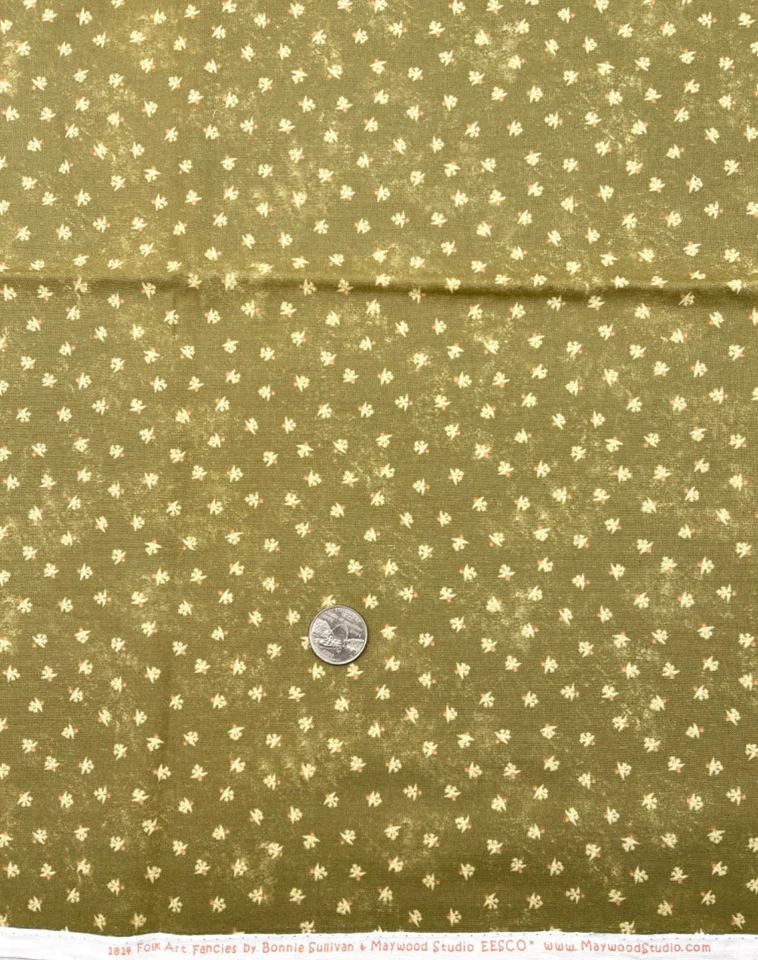 FOLK ART FANCIES #1824 by Bonnie Sullivan & Maywood Studio - Green Floral 1.25yd - Image 1 of 1