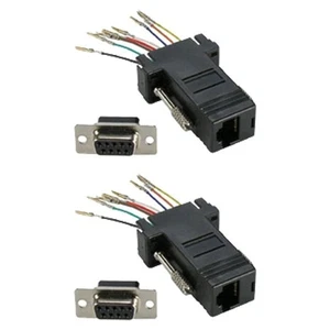 2x DB9 9-Pin RS232 Serial Port Female to RJ45 Female Network Adapter 8P8C Black - Picture 1 of 1