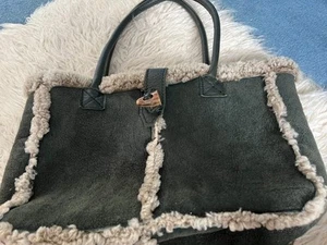 Vintage Boden olive green sheepskin tote handbag - Picture 1 of 3