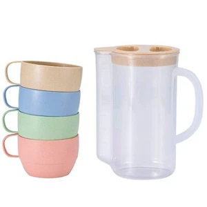 5 Pack Wheat Straw Unbreakable Tableware Kettle Cups Set, with 4 Multicolor C... - Picture 1 of 9