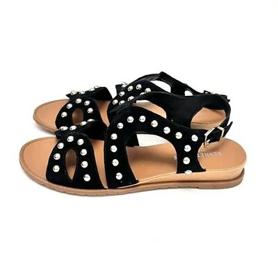 Sandalias Kenneth Cole Jules de cuero con tachuelas negras para mujer talla 7 1/2 cuña baja Foto 1 de 4