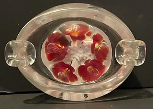 Vintage Hand Blown St Clair Art Glass Ashtray Red And White Flowers - Picture 1 of 6