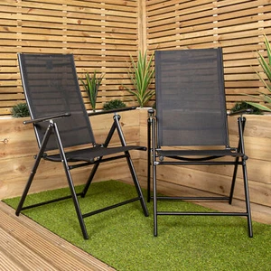 2 x Multi Position High Back Reclining Garden / Outdoor Folding Chair in Black - Picture 1 of 8