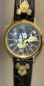 Lorus Mickey Mouse Hologram Gold Tone Leather Strap Watch With Box - Picture 1 of 8