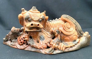 ANTIQUE CHINESE HAND CARVED FOO FU LION DOG SOAPSTONE SCULPTURE c1910 vg - Picture 1 of 15