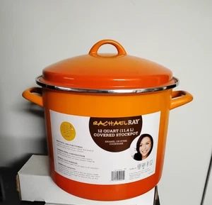Rachael Ray NEW WITH TAG 2PC ORANGE Enamel Steel Stockpot Cookware Set 12QT - Picture 1 of 9