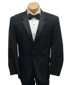 50 S Black 2 Button Notch Wool Tuxedo Coat Satin Lapel Geoffrey Beene - Picture 1 of 4