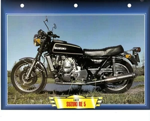 CARTE FICHE TECHNIQUE MOTO. SUZUKI RE 5. 1977. NEUVE. Editions Atlas - Picture 1 of 1