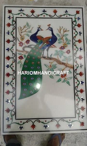 3'x2' Agra Garden Dining Marble Table Top Peacock With Floral Inlaid Decor E350 - Picture 1 of 5