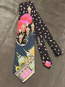 Leonard Dessin Silk Tie Tartarian Spires Neon Queen Fibonacci 57x3 7/8” - Picture 1 of 8