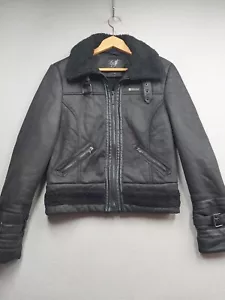 Sean John Bomber Jacket Womens Size Medium Warm Sherpa Trim Hood Full Zip - Picture 1 of 8